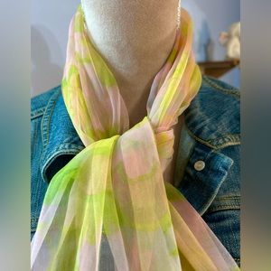 Vintage Pink and Green Flower Power Sheer Scarf